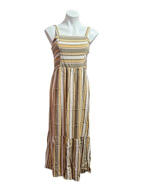 Xhilaration Yellow, White & Tan Striped Maxi Sundress